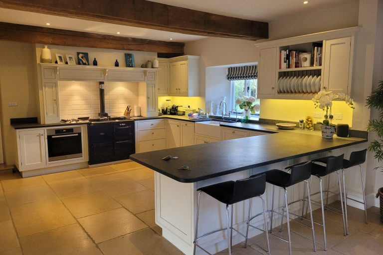 beautiful kitchen with painted cupboards and painted walls and ceilings